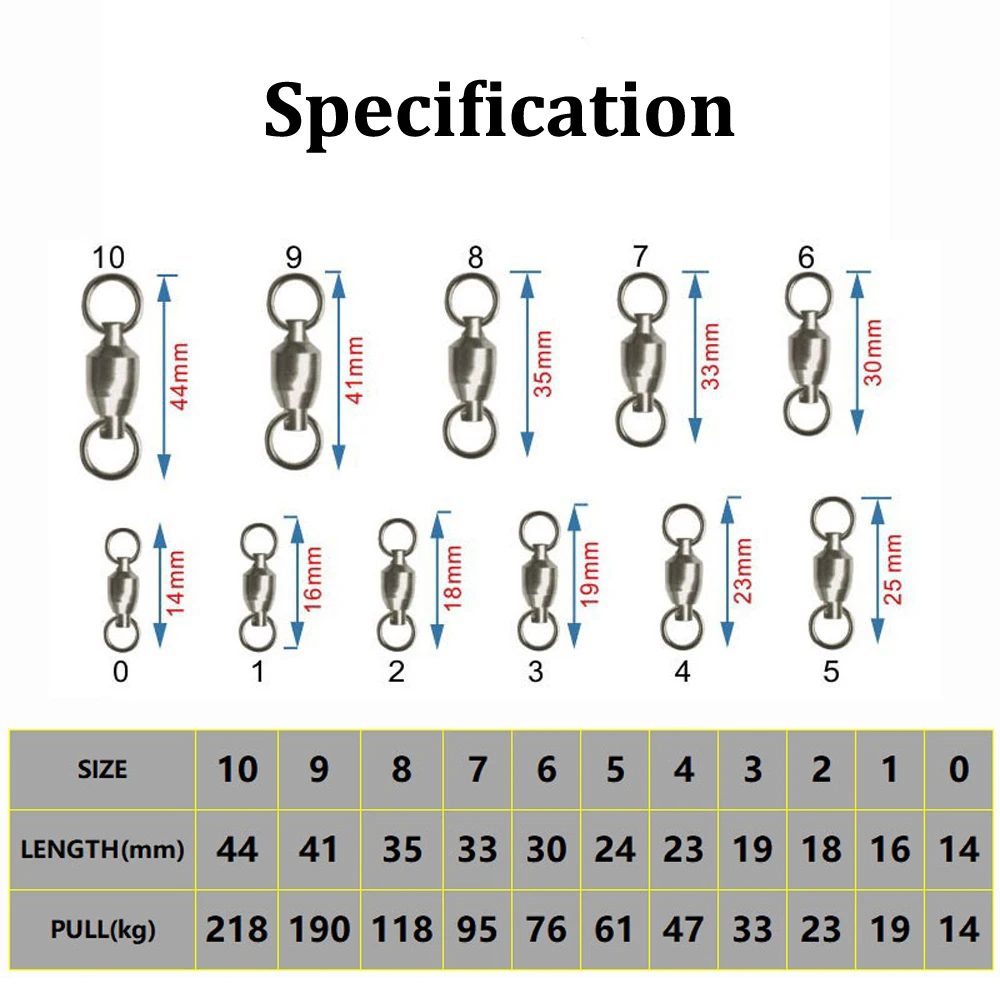 Rodamientos giratorios de rodamiento de bolas de aleación de cobre, accesorio de conector de aparejo de pesca de agua salada, anillo sólido, 11 tamaños, 10 Uds. - imagen 2