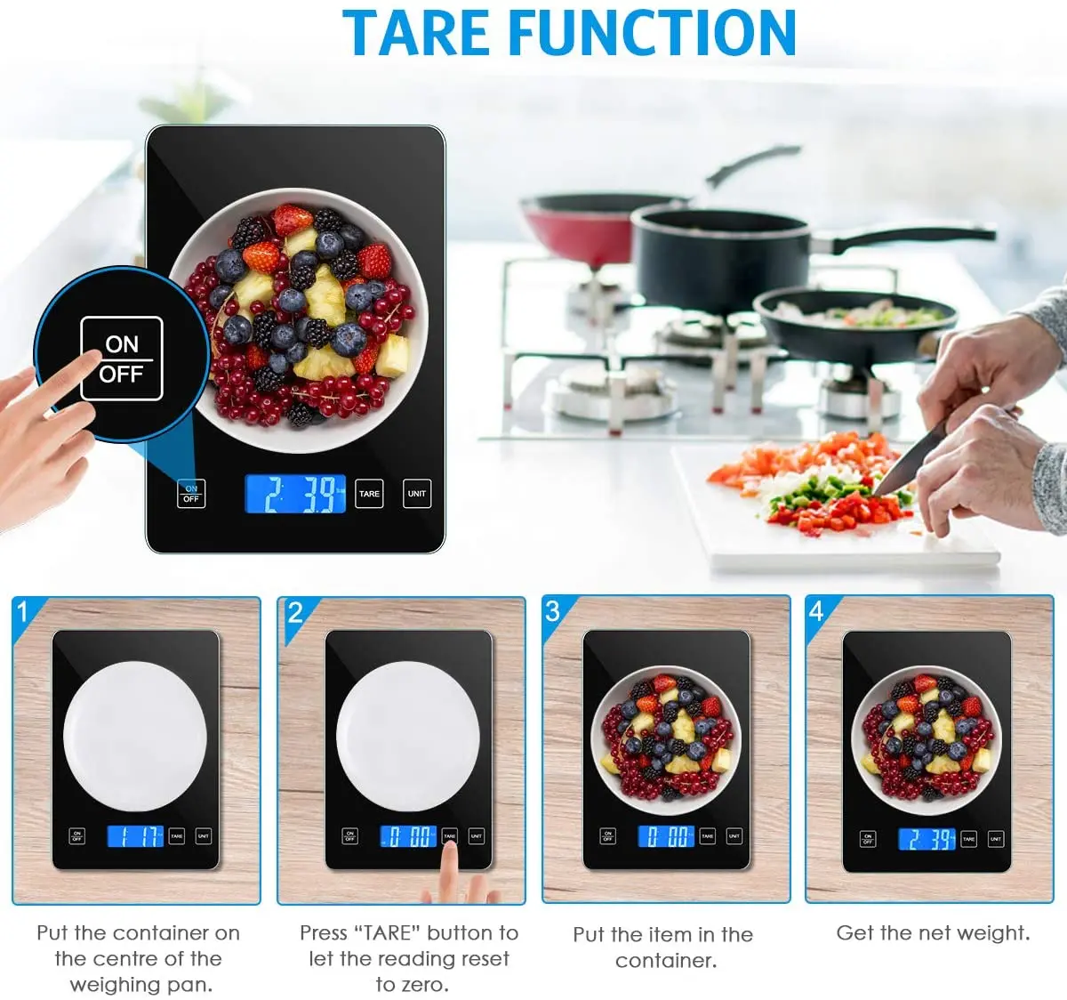 Báscula cocina digital alta precisión vidrio templado resistente agua - imagen 4