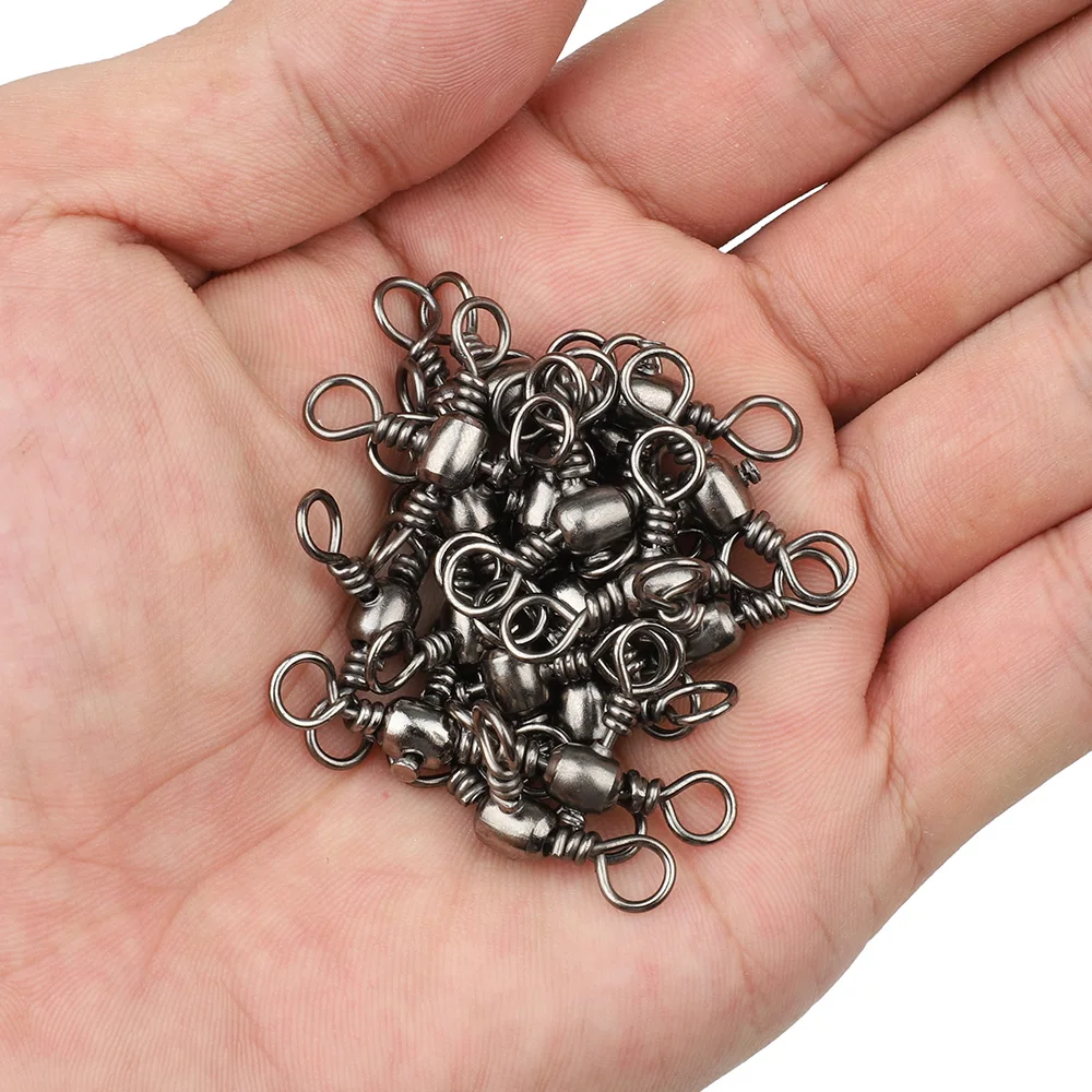 100 Uds. Giratorios de pesca 3 rodamientos de bolas B de acero inoxidable de níquel negro y broche para accesorios de conector de sedal de anzuelo de pesca - imagen 4