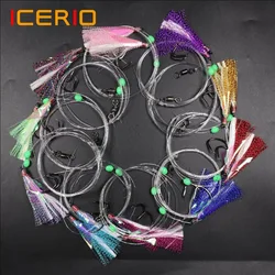 Sabiki-aparejos luminosos con 2 ganchos, cebo de piel de pescado Flash, aparejo de pargo de pesca de agua salada con barril giratorio, tamaño 5/0, 5 bolsas