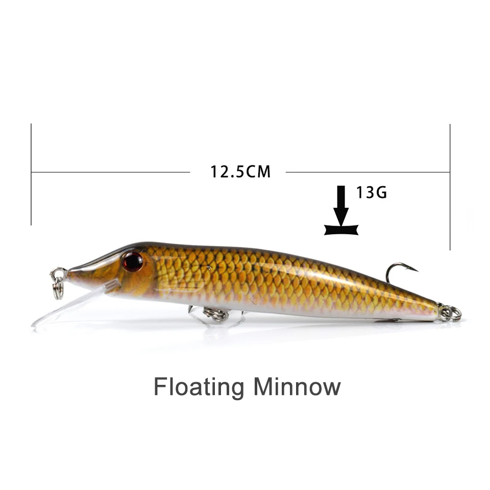 Señuelo de pesca flotante Minnow Jerkbait, anzuelos duros, anzuelos afilados, ojos 3D, aparejos de pesca en agua salada, 1 pieza, 125MM, 13G - imagen 5
