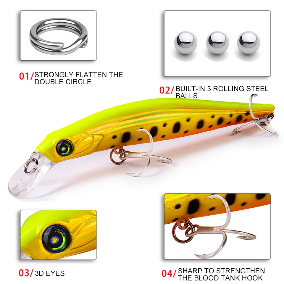 WALK FISH-señuelo de pesca de pececillos, 1 unidad, 3g/11,5g/24,5g, Wobblers, ojos 3D, cebo duro Artificial con canal de sangre, aparejos de tres ganchos - imagen 3