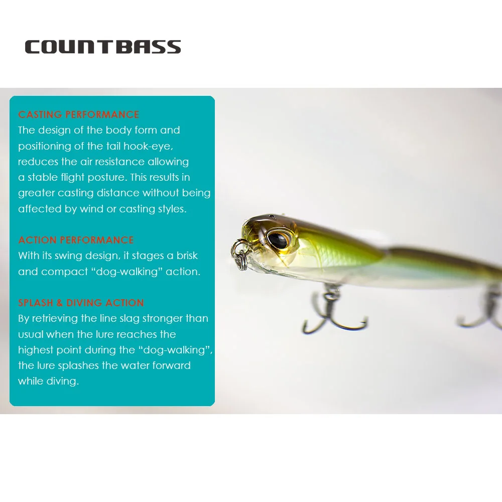 COUNTBASS-cebos para caminar, 65mm, 85mm, 100mm, Señuelos de pesca en superficie, palo flotante, Wobblers, Leurre de superficie, aparejos de pescador