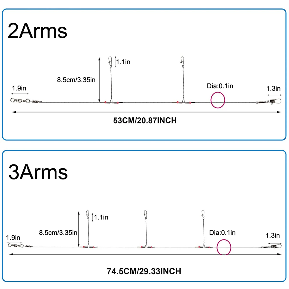 Shaddock-aparejo de alambre de pesca de acero inoxidable, accesorios de aparejos con broches giratorios, brazos de cuentas, 24 unids/lote por bolsa - imagen 2