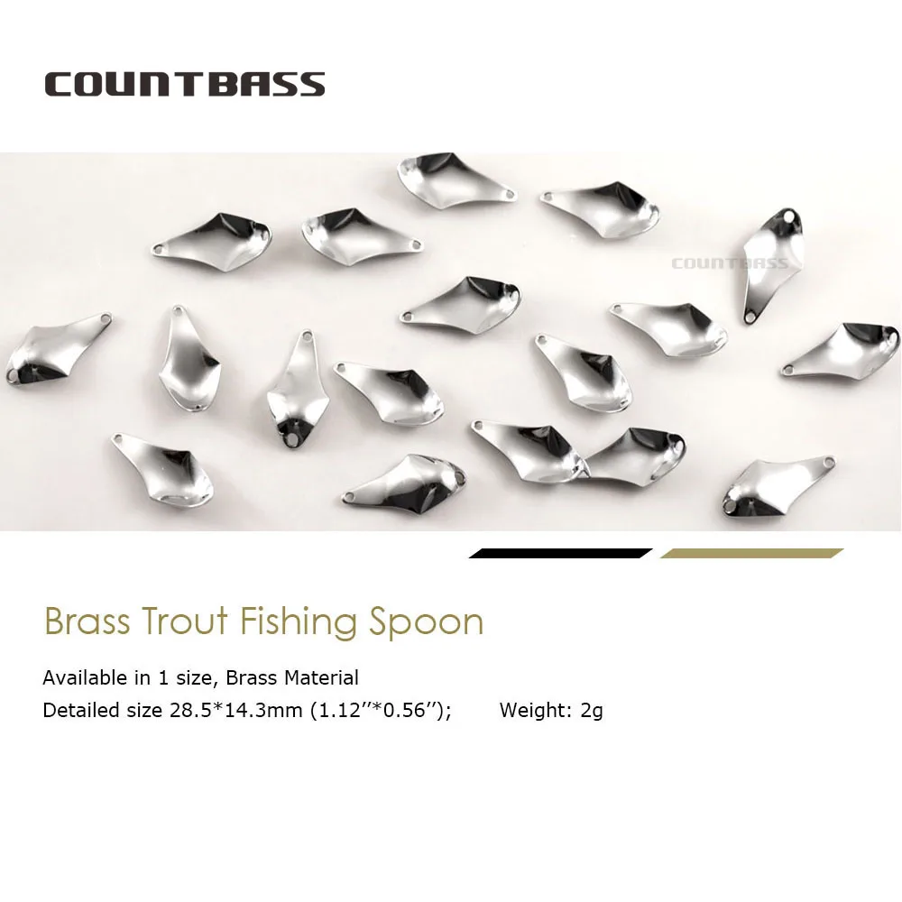 COUNTBASS 50 Uds. Cucharas de pesca de salmón de latón en blanco 2g (5/64oz) área de trucha giratoria, cebos de Lucio, señuelos de pescador sin pintar