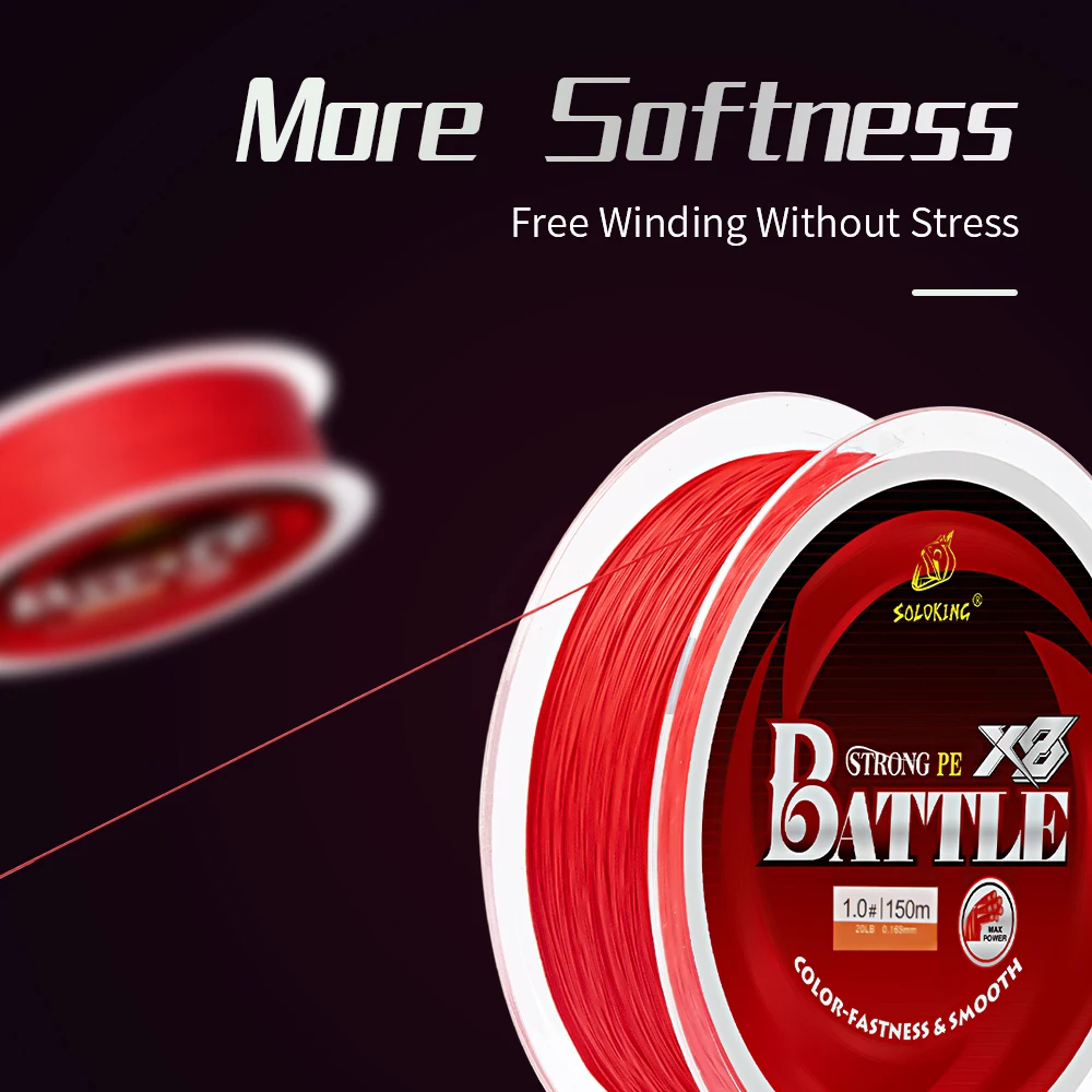 SOLOKING-sedal de pesca de 8 hebras, hilo de pesca trenzado superfuerte de 14-60LB, Material japonés, bloqueo de Color, 150M - imagen 3