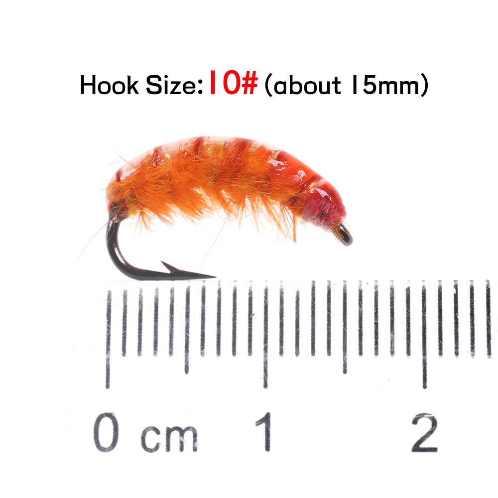 Bimoo 8PCS # 10 Cezch ninfas mosca hundimiento rápido Scud camarón insecto gusano mosca trucha grayling tipo tipo pez señuelo de pesca con mosca cebo naranja oliva - imagen 4