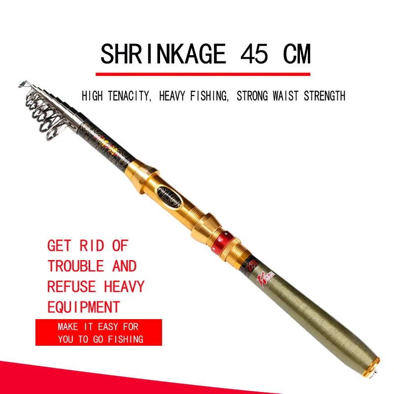Caña de pescar telescópica de fibra de carbono, caña de pescar giratoria portátil, poste de viaje, barco de mar, roca - imagen 5