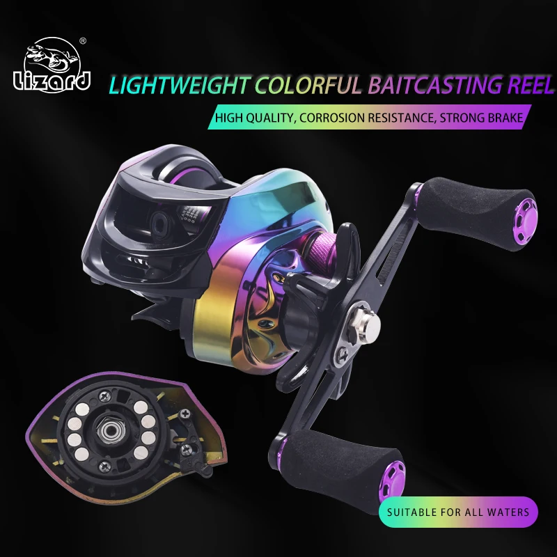 Lagarto-Carrete de pesca colorido en forma de V, carrete de baitcasting, carrete de línea profunda, ligero, rodamiento 18 + 1, 7,2: 1, relación de alta velocidad
