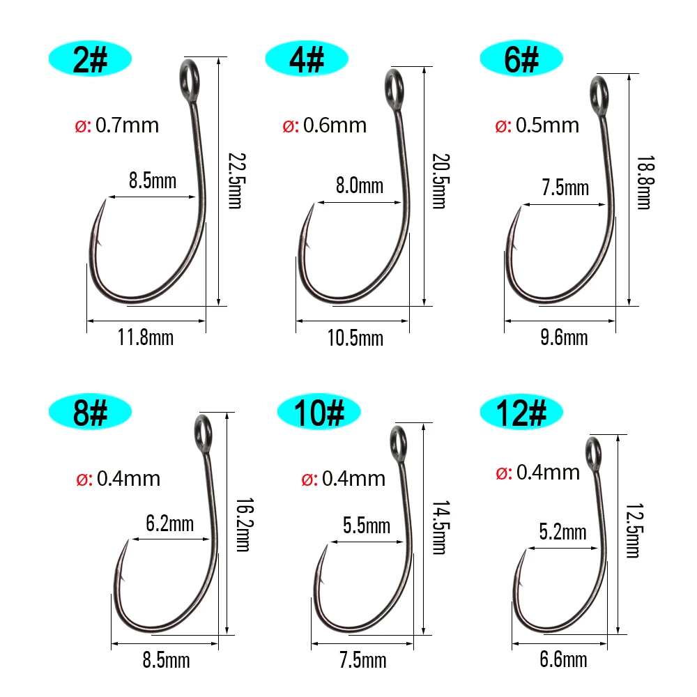 ICERIO100PCS-anzuelos de pesca con mosca, señuelo de acero con púas de alto carbono, de ojo grande, acabado en níquel negro