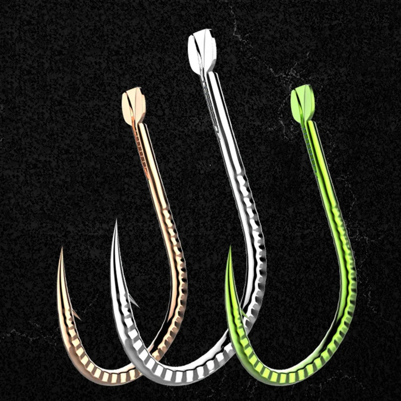 Anzuelos de pesca con púas, anzuelos de acero con alto contenido de carbono, plantilla de pesca, color verde dorado y plateado, anzuelos de pesca reforzados, 30 unids/lote por paquete - imagen 2