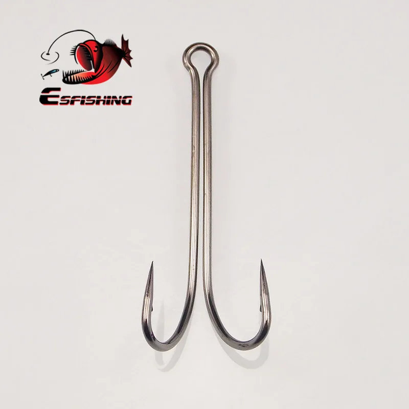 ESFISHING 10 Uds vástago largo doble gancho con púas chapado en acero alto en carbono para aparejos de pesca de lubina Jig para señuelos blandos - imagen 2