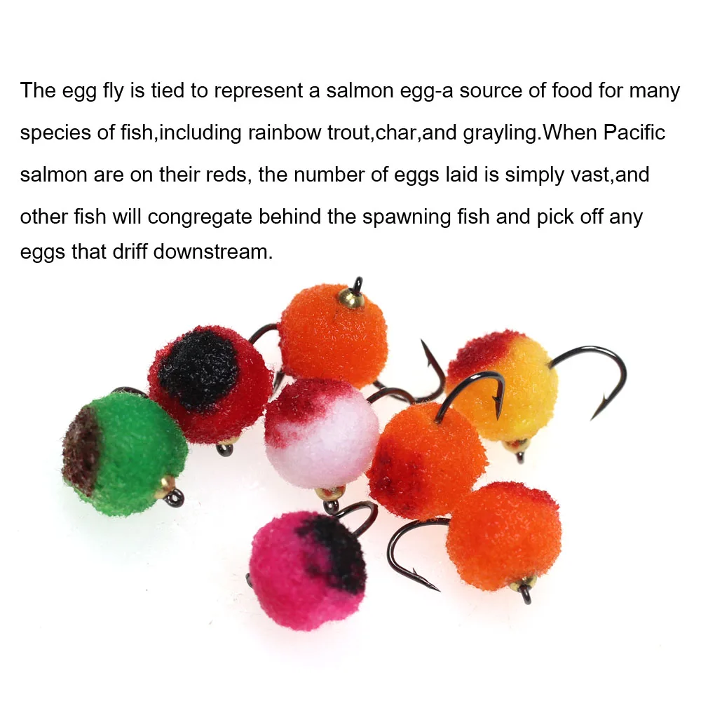 ICERIO 12PCS # 10 Micro huevos mosca ninfa insectos mosca húmeda imitar salmón Roe Glo-bug forma mosca para trucha Grayling Char Señuelos de pesca cebos - imagen 3