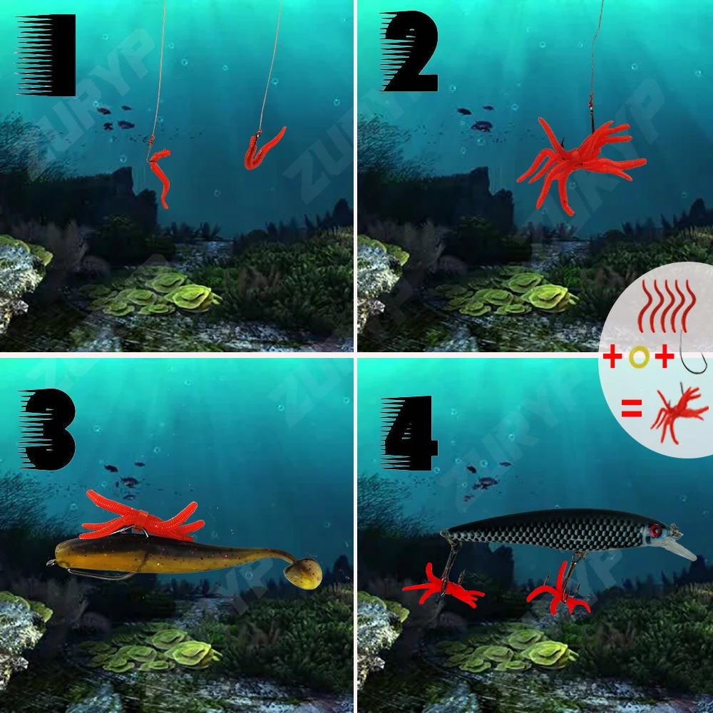 ZURYP Señuelo suave de gusano rojo realista, gusano de tierra, pesca de hielo en invierno, cebo Artificial de silicona, anzuelo de Camarón, aditivo para carpa de lubina, 20 piezas-100 Uds pesca de verano. - imagen 3