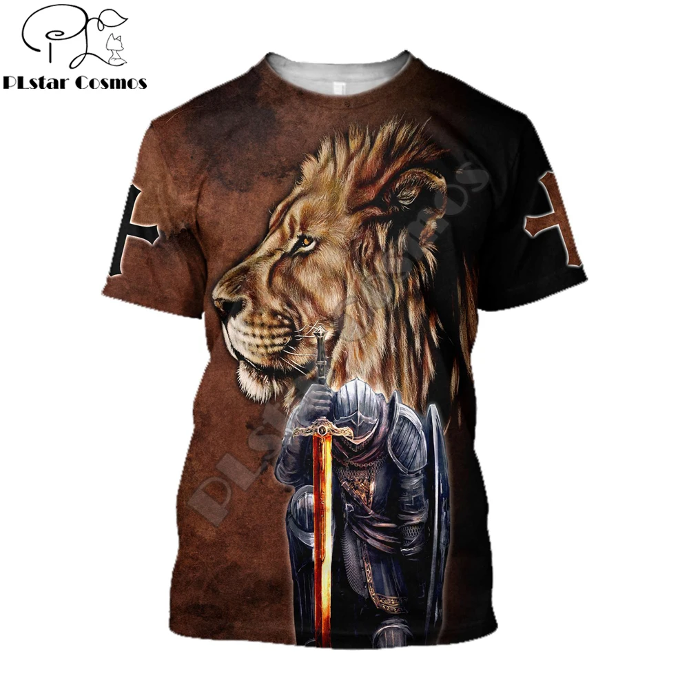 Camiseta Hipster fresca de verano para hombre, camiseta de manga corta con estampado 3D de León y Caballero Jesús, camisetas informales Unisex TX211