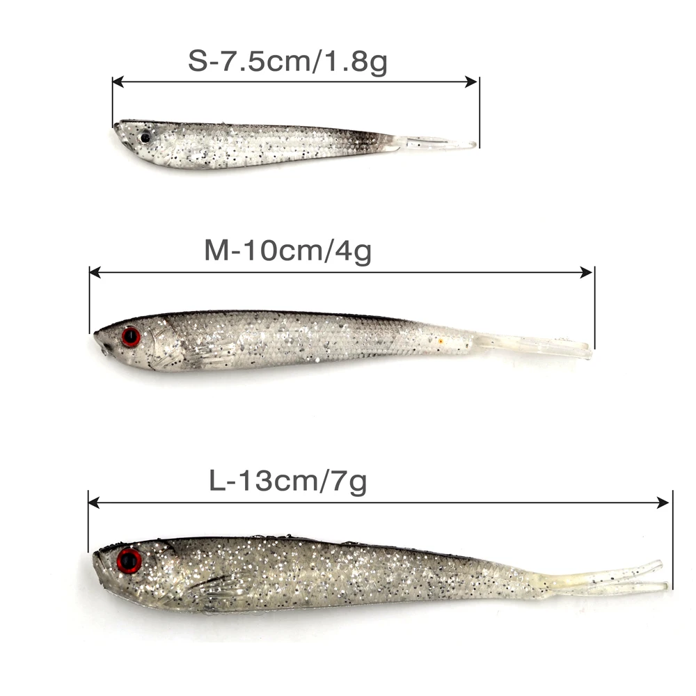 MNFT-señuelo de pesca suave, cebo de silicona para pececillos, Wobbler, Swimbaits, 7.510/13cm/1,8g/4g/7g, 12 unids/lote - imagen 2