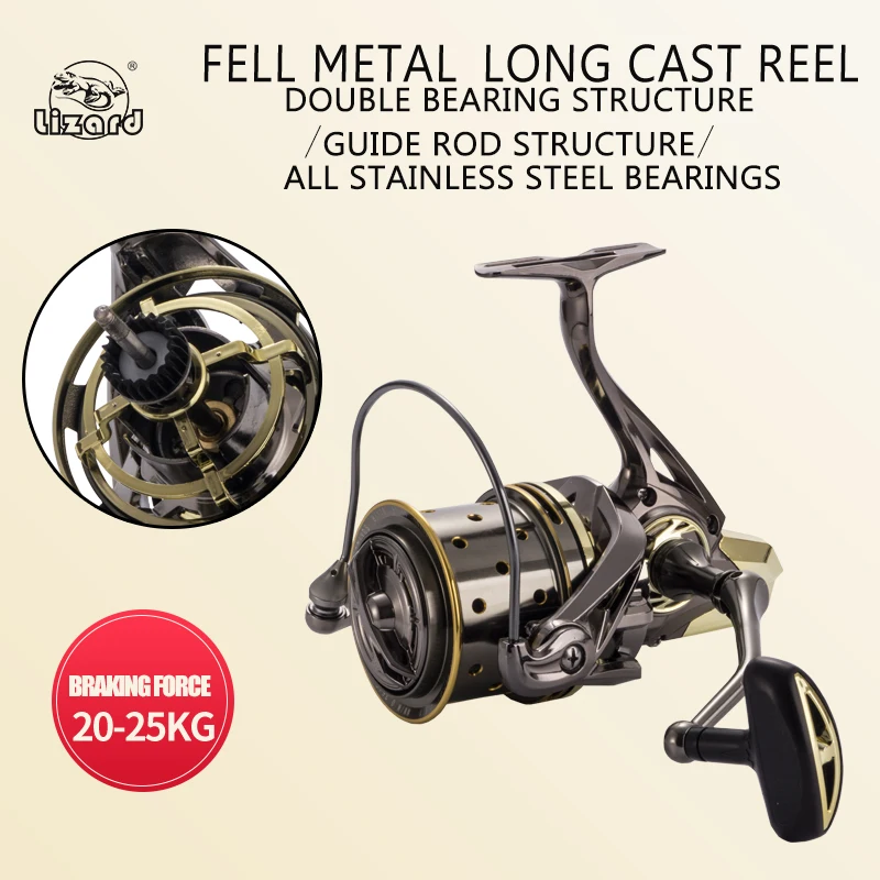 Carrete de cuerpo de aleación de pesca LIzard para pesca en surf, carrete giratorio, potencia de arrastre, rodamientos de acero inoxidable de 30kg, carrete grande para pesca de carpa en el mar