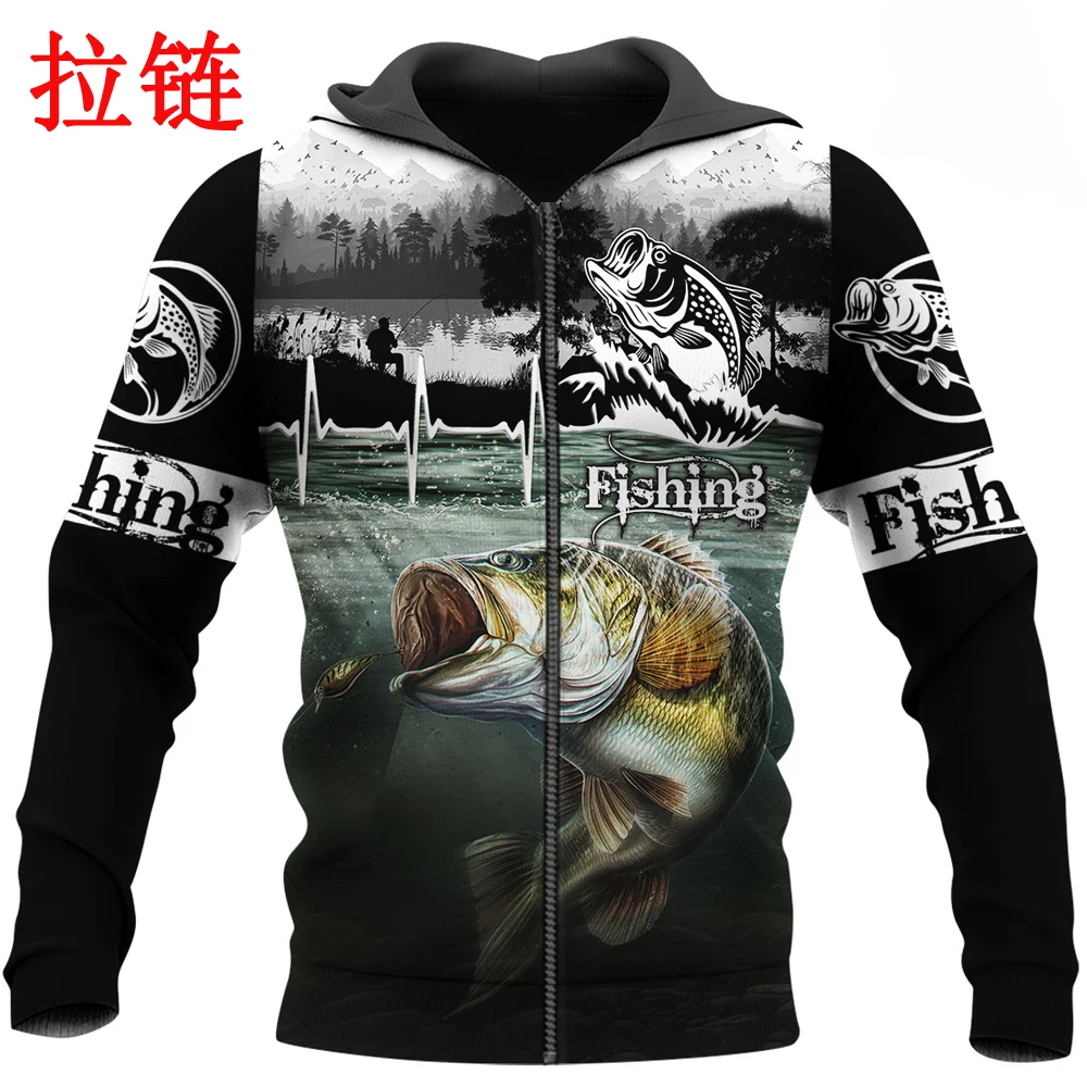 Sudadera con capucha de animales de pesca recreativa con estampado 3D, sudadera Harajuku, ropa de calle, sudaderas con capucha, chaqueta informal Unisex, chándales KJ098 - imagen 3