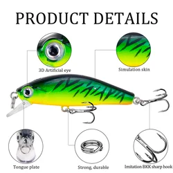 Bass Crankbait Minnow – Señuelo hundido 65mm 5,5g ojos 3D para bass y carpa
