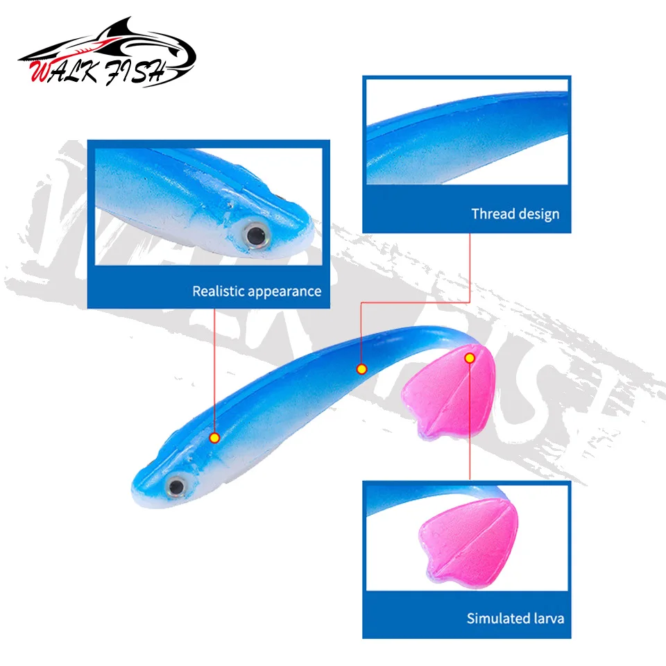 WALK FISH-Señuelos de Pesca blandos, cebo de pesca Jigging de silicona para lubina, agua dulce y salada, 9,5 cm, 4,7g, 4 unidades por lote - imagen 5