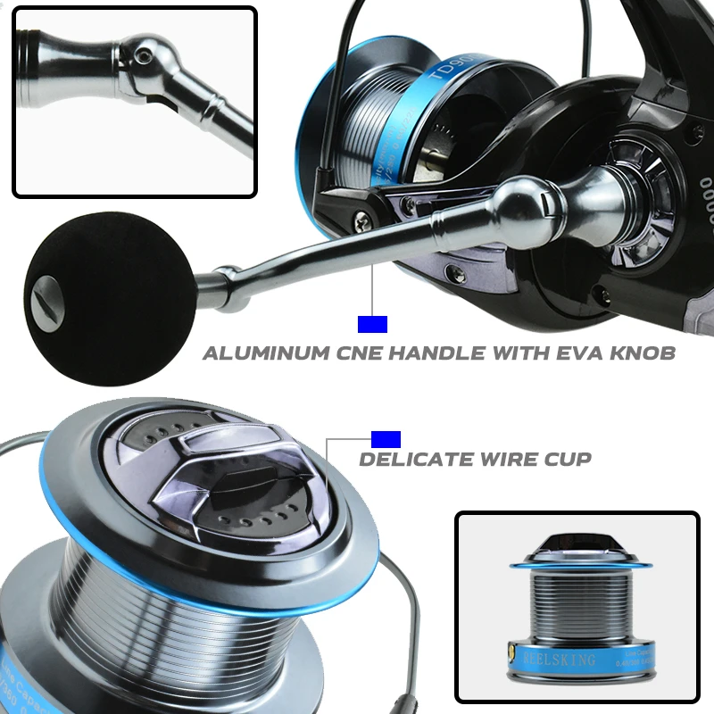 Carrete giratorio para pesca en agua salada, accesorio de Metal, potencia de arrastre de 20KG/44lb, largo, Surfcasting - imagen 3