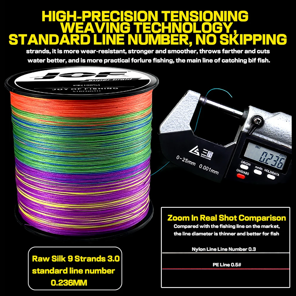 JOF-Hilo de pescar trenzado, 9 hebras, 300M/500M, multifilamento, PE, diámetro de 0,14-0,55mm - imagen 5