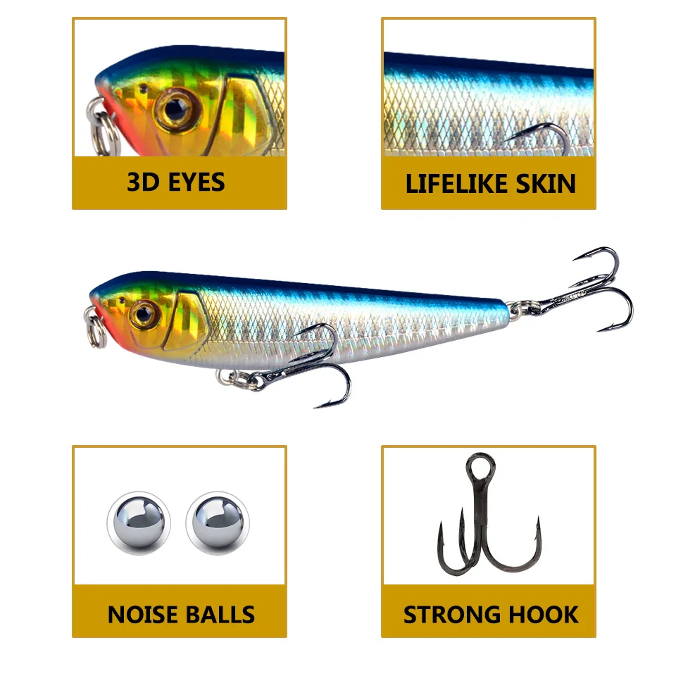 Señuelo de lápiz para pesca, cebo Artificial duro de 85mm y 9g, cebos flotantes para pececillos, aparejos de pesca de superficie superior - imagen 3