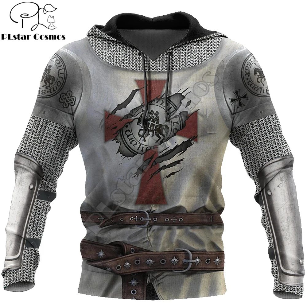 Sudadera con capucha con estampado 3D de caballero Medieval para hombre, chaqueta informal con capucha de moda Harajuku, Caballeros Templarios, QS44 - imagen 3