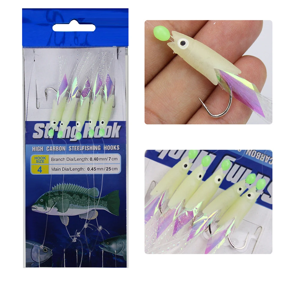 25pcs 5bags High Quality Carbon Steel Mackerel Feathers Bass Cod Lure Sea Fishing Luminous Fishing Hook Treble Bait Fishing Wire - imagen 3