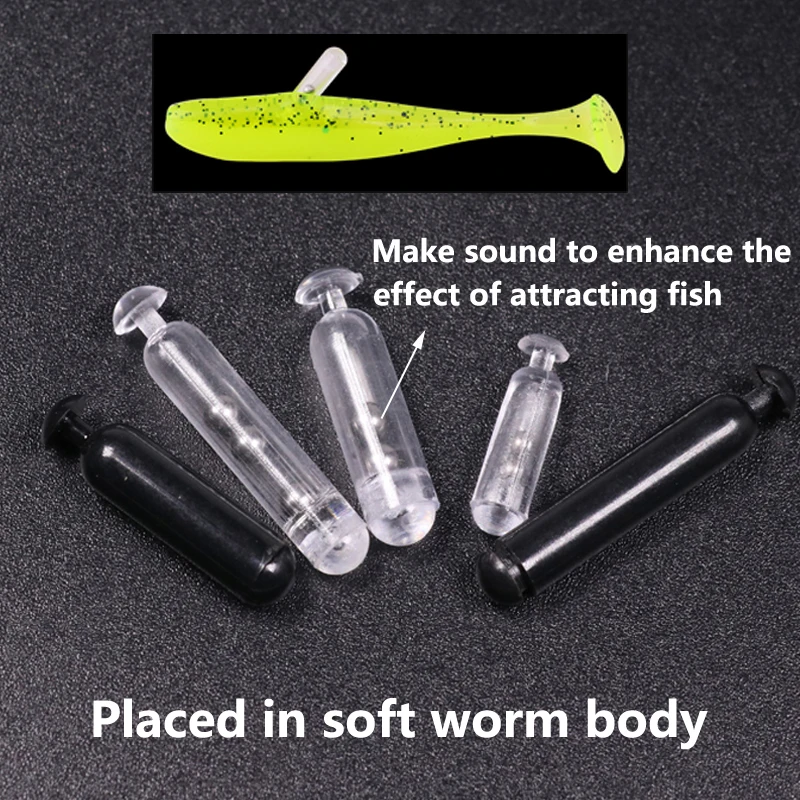 Sonajeros de plástico de pesca de tamaño mixto, señuelo para atar moscas, tubo de sonido, sonajeros integrados, señuelos blandos/duros, accesorios de pesca, 100 unids/lote por caja - imagen 4