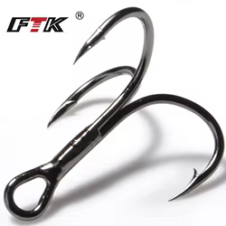 FTK 10-20 piezas anzuelo de pesca de níquel negro anzuelo triple volteado de acero rico en carbono 2/4/6/8/10 #   Para aparejos de pesca con triple anzuelo