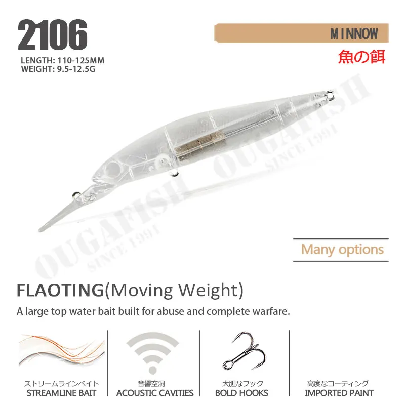 Accesorios de pesca señuelo Mino 9,5-12,5g 110-125mm Flaoting Blank sin pintar señuelos Isca Artificial Peche Blackfish Leurre Tackle - imagen 3