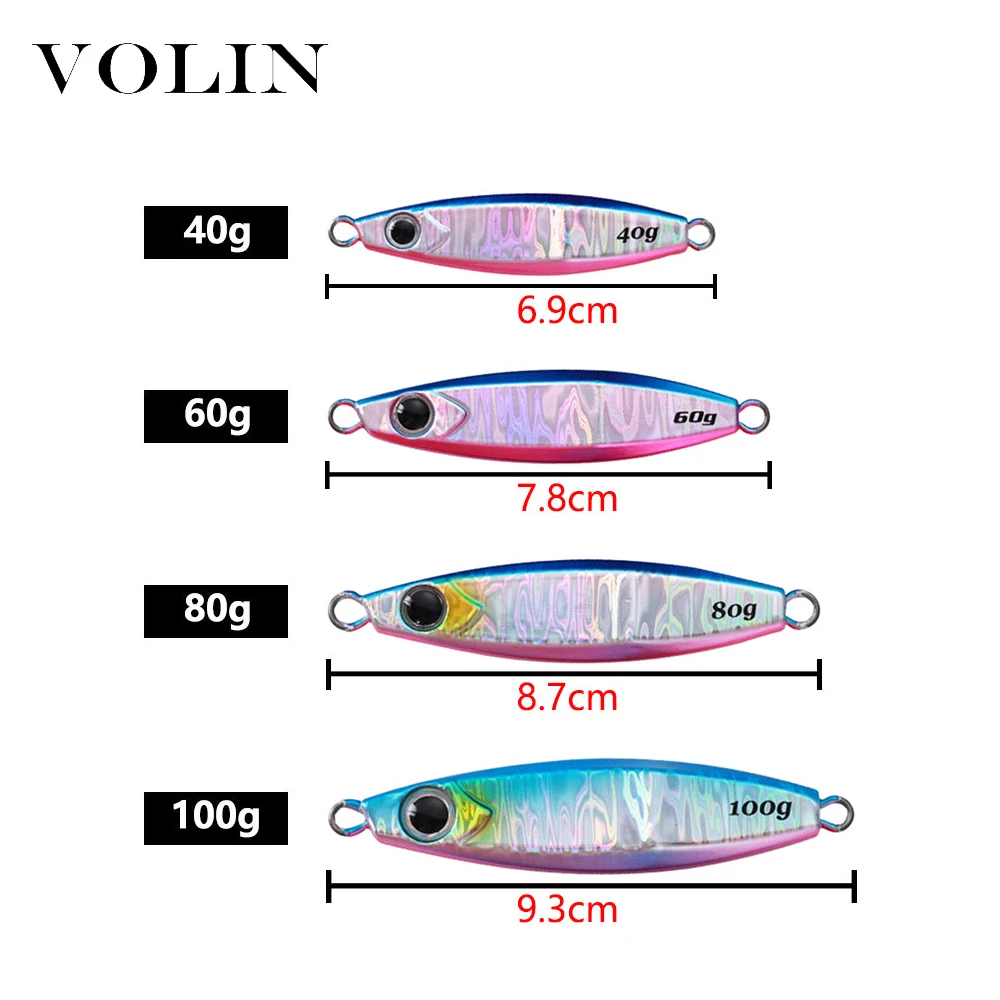 VOLIN-señuelo de pesca Jigging Matel, 1 unidad, 40g, 60g, 80g, 100g, para mar, cebo Artificial - imagen 2