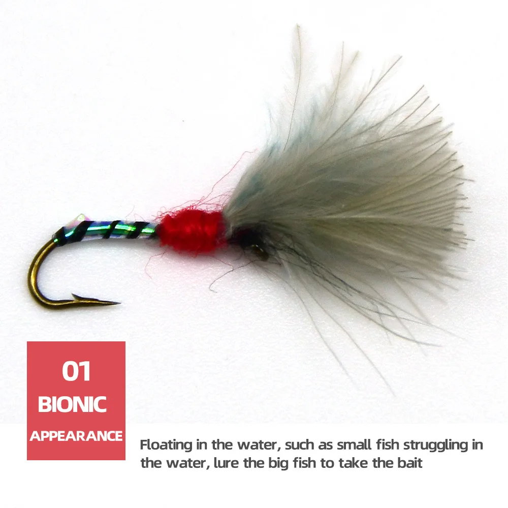 MNFT 10PCS 10 #    Señuelos de trucha mosca insecto rojo verde intermitente cebra paracaídas larva ninfas - imagen 2