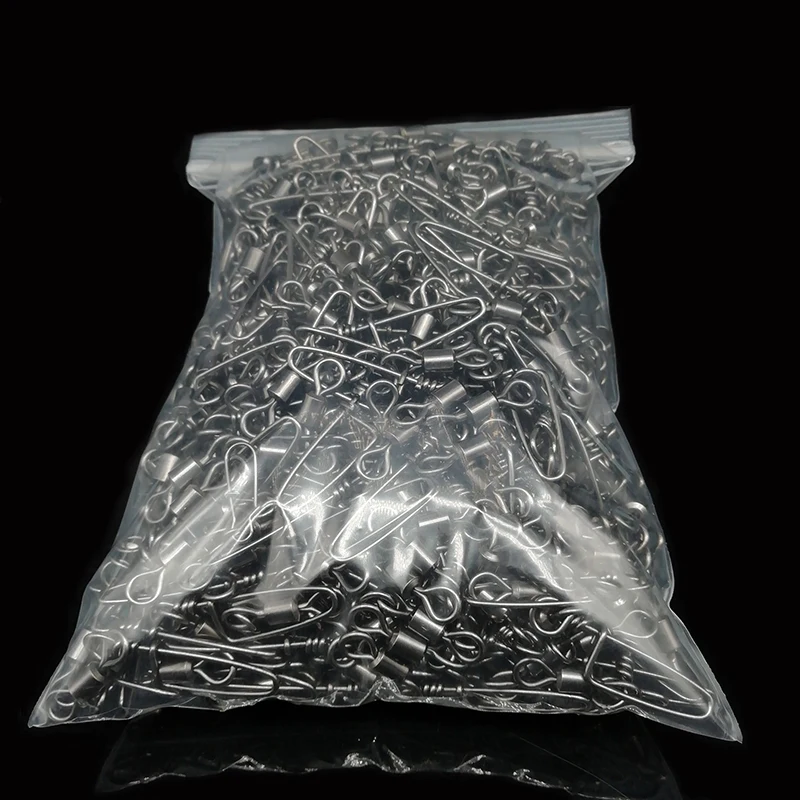 Conector giratorio de acero inoxidable, anzuelo de Pesca con enganche a presión, accesorios de aparejos, 1000 uds., venta al por mayor