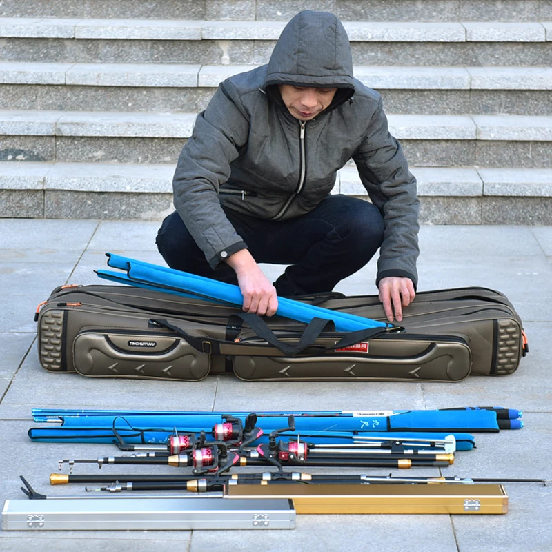 Bolsa de pesca multifuncional para exteriores de 2/3 capas, bolsa de aparejos de pesca impermeable de 80cm, 90cm y 120cm, bolsas gruesas para caña de pescar para hombres XA186G - imagen 3