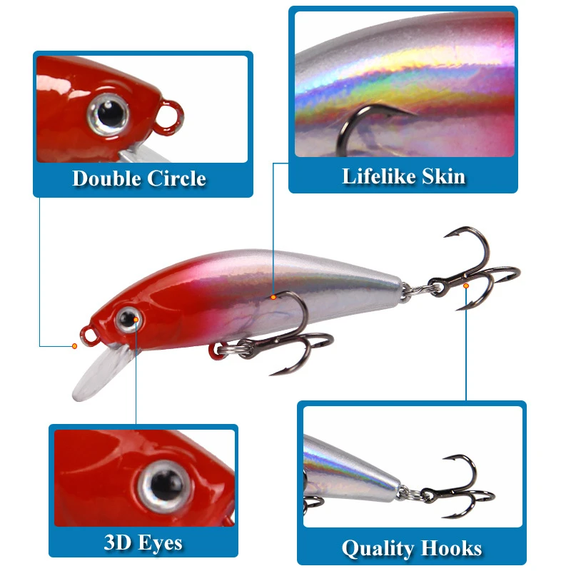 Señuelo de pesca Minnow, cebo Artificial duro de hundimiento lento, Wobblers, Lucio, curricán, carpa, Crankbait, aparejos de pesca, 5,5 cm, 6,7g - imagen 4