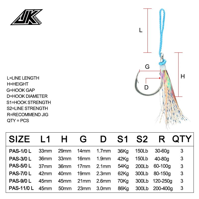 JK PAS-L-anzuelos de pesca de carbono, aparejo salvaje para pescar en el mar, Mustad, círculo, seda brillante, artículos de pesca, besugo, 4X - imagen 5