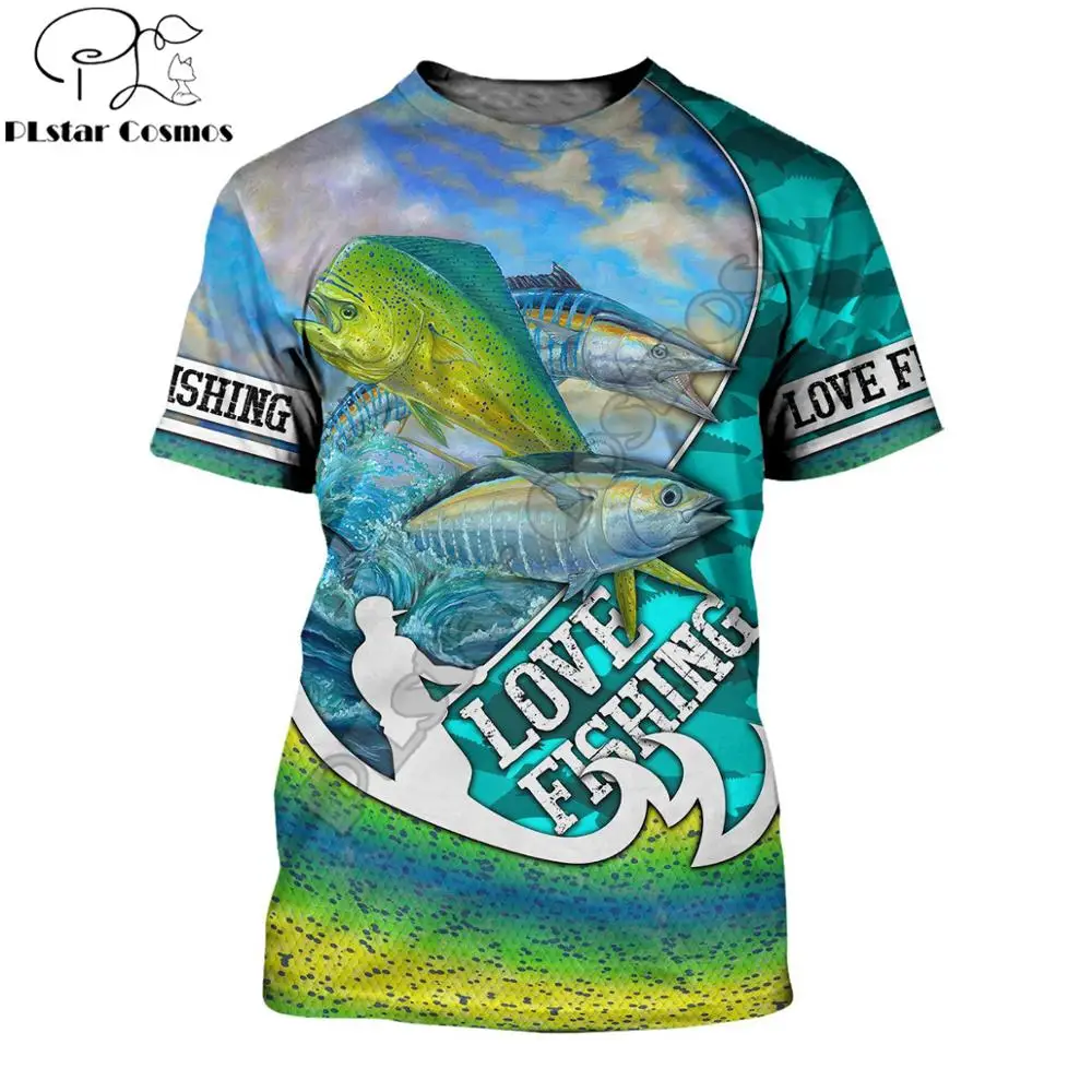 Camiseta de moda de verano 2020 para hombre, camisetas de manga corta Harajuku con estampado 3D de amor y pesca, ropa de calle informal Unisex, tops KJ0144