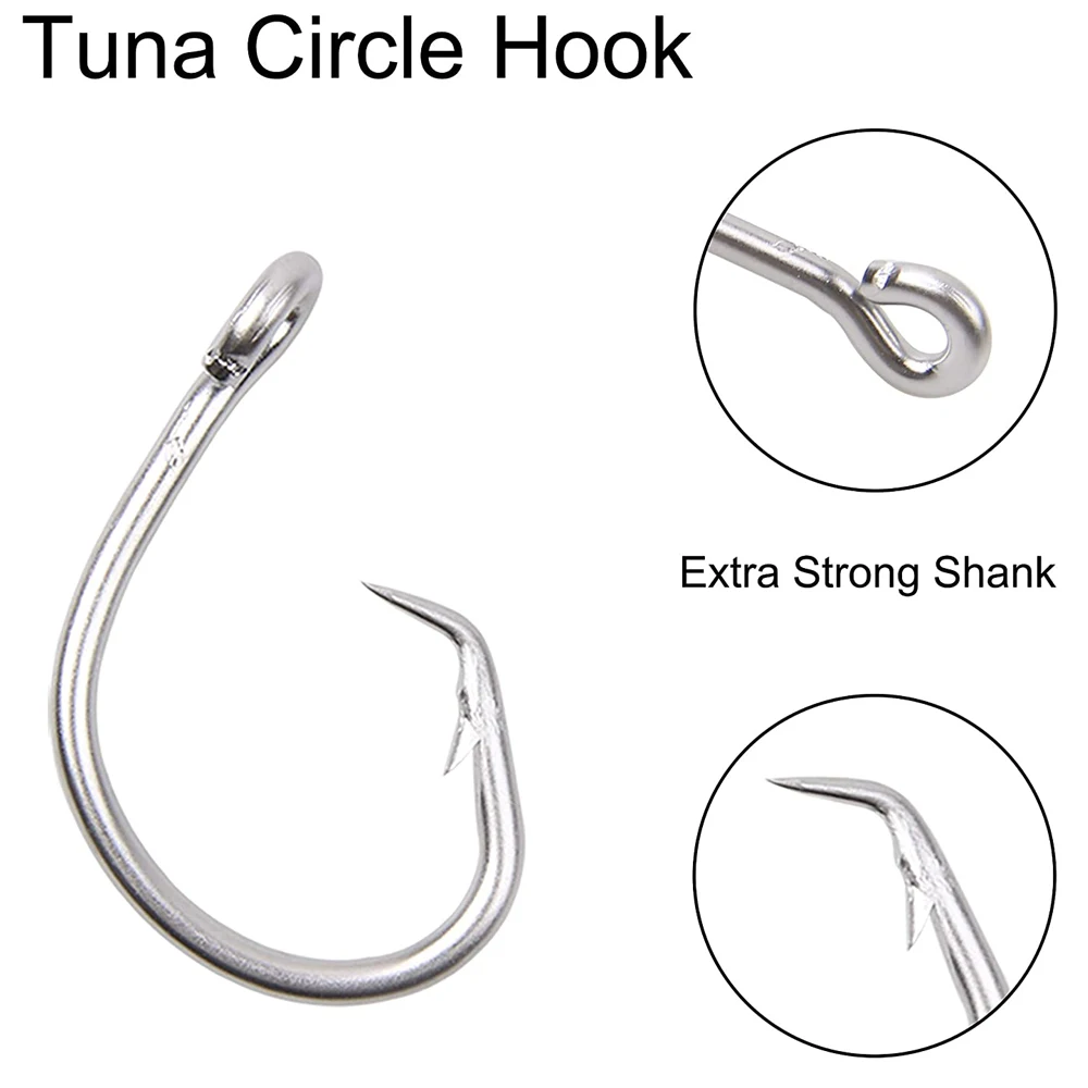 Anzuelos de pesca circulares de atún de acero inoxidable 39960, anzuelos de cebo de juego grande, gancho de alambre Extra fuerte para pesca en agua salada, 50 unids/lote por caja - imagen 3