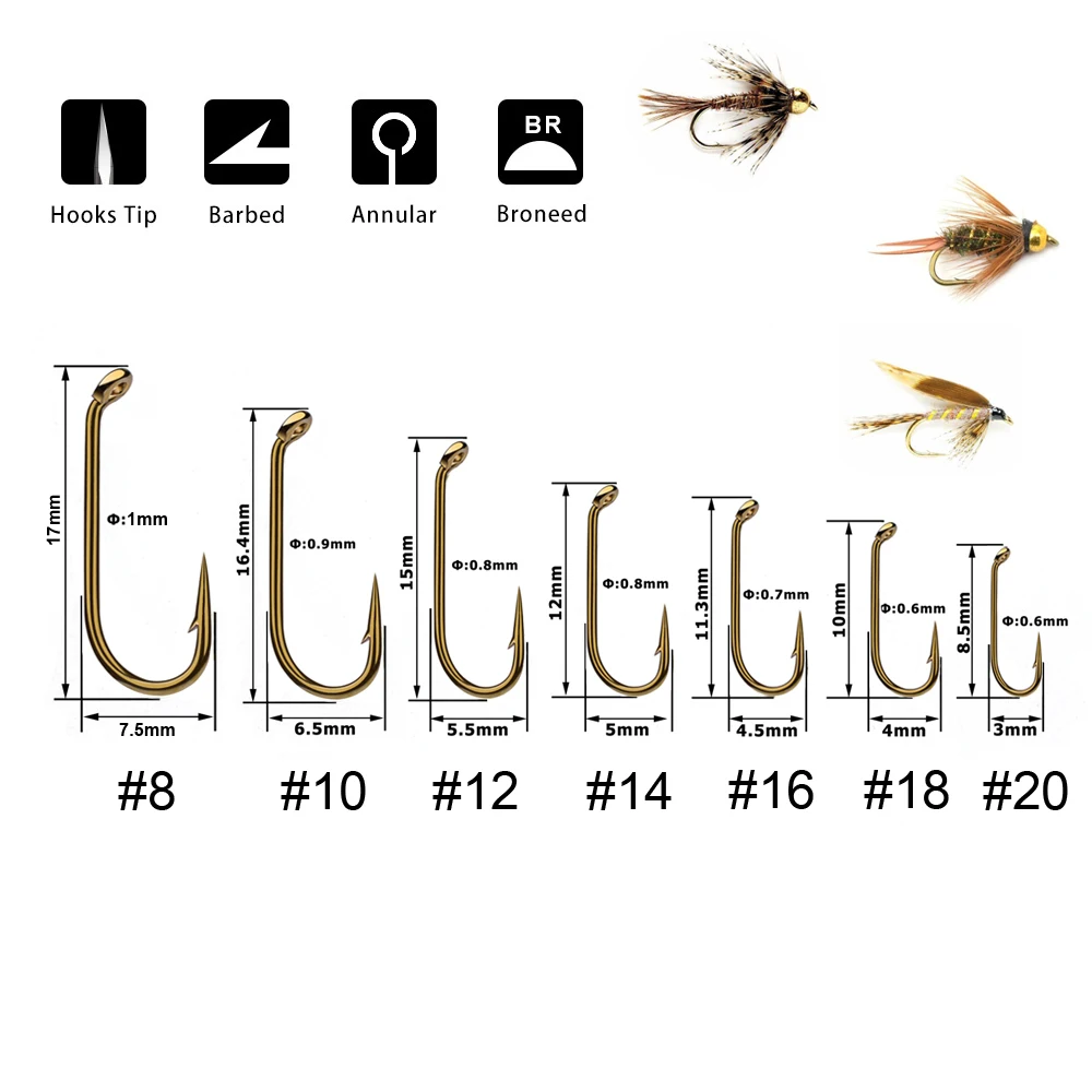 ICERIO 500/1000 Uds anzuelo para atar moscas seco húmedo ninfa camarones Caddis Pupa Streamer anzuelo de acero al carbono anzuelo para moscas estándar aparejos - imagen 2