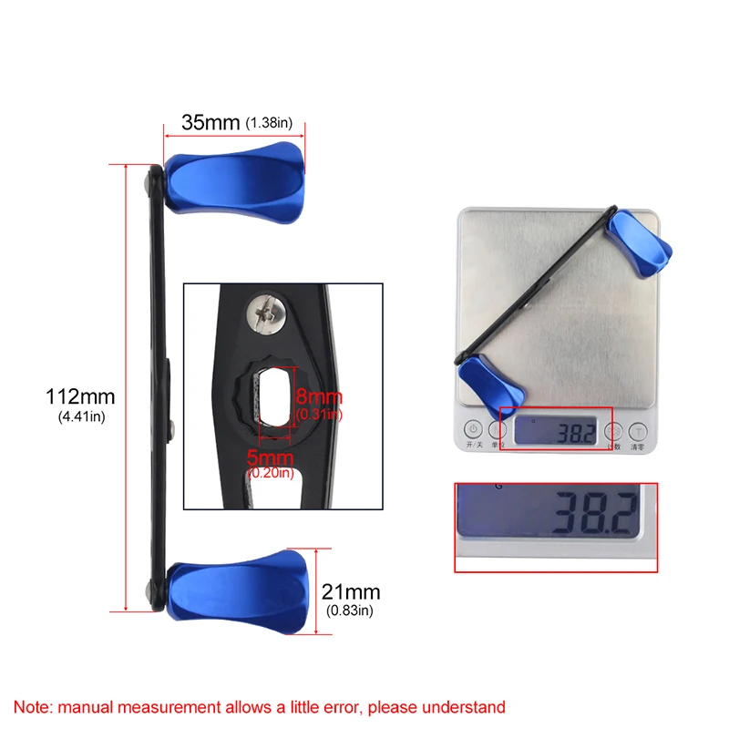 EKfan, 1 unidad, 8x5MM, tamaño del agujero, mango de carrete de pesca de 112MM, perilla de aleación de aluminio, mango negro para piezas de herramientas de carrete de Baitcasting - imagen 5