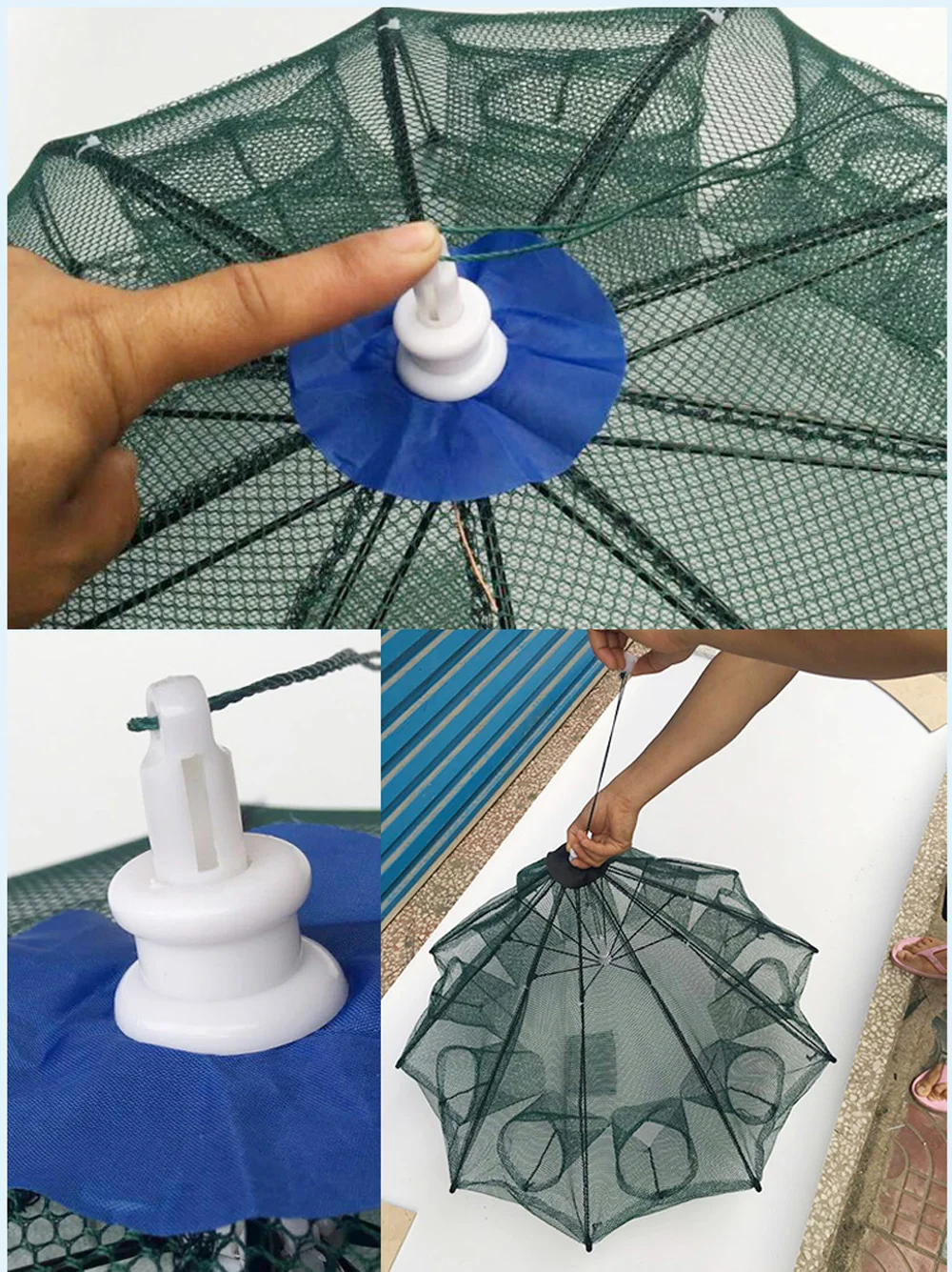 Red de pesca manual automática de alta resistencia, 4-28 agujeros, jaula para camarones, redes fundidas, red de pesca de cangrejo plegable al aire libre - imagen 3