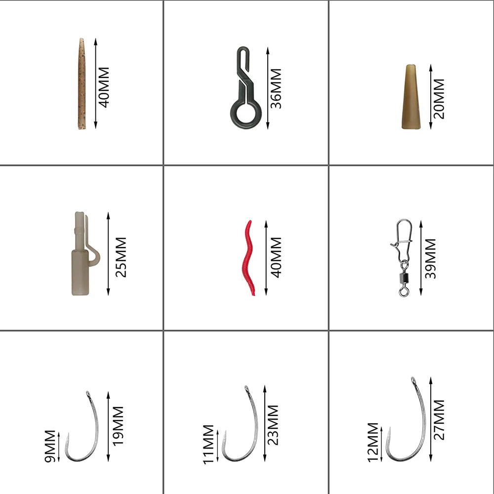 Kit de aparejos de pesca de carpa, ganchos giratorios, señuelos de plomos de tungsteno, Clips de guía, Terminal de cebo, mangas, 199 unids/caja - imagen 3