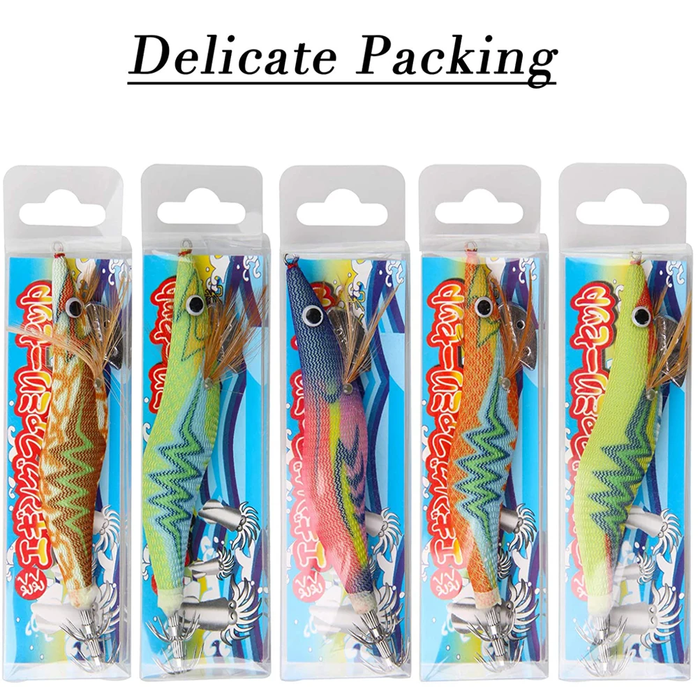 Señuelo luminoso de madera para camarones, plantilla de calamar Artificial, anzuelo de camarón para pulpo, sepia, cebo de pesca duro, 2,5 #3,0 #, 15 unidades - imagen 5