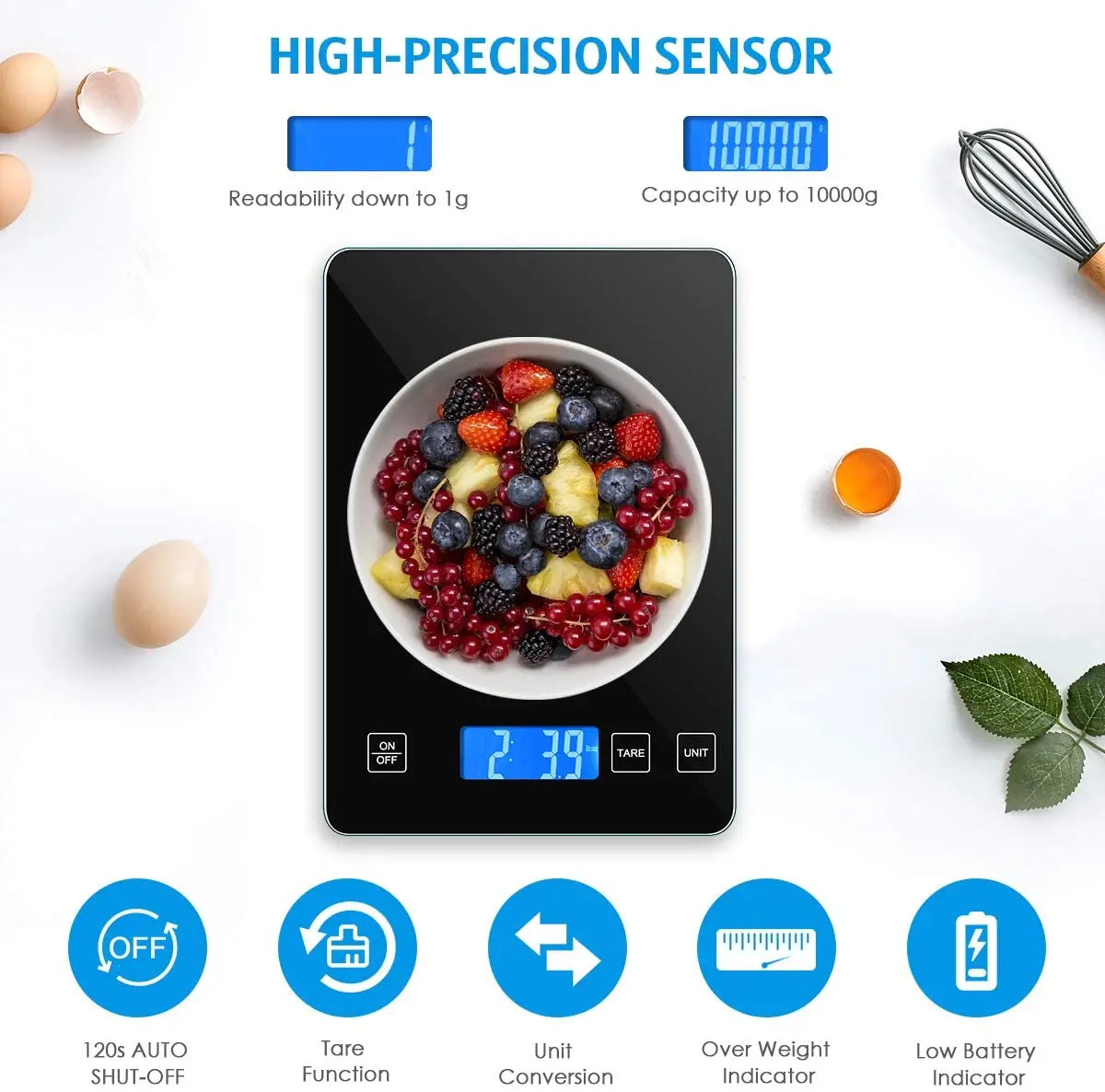 Báscula cocina digital alta precisión vidrio templado resistente agua - imagen 2