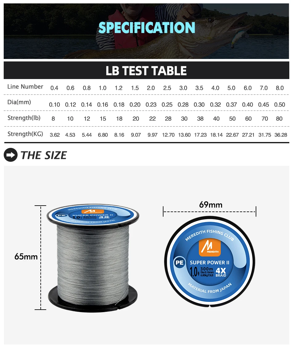 MEREDITH 300M/330 yardas 4 líneas trenzadas de pesca PE 15-80lb cuerda de mar de invierno alambre multifilamento para pesca de carpa - imagen 3