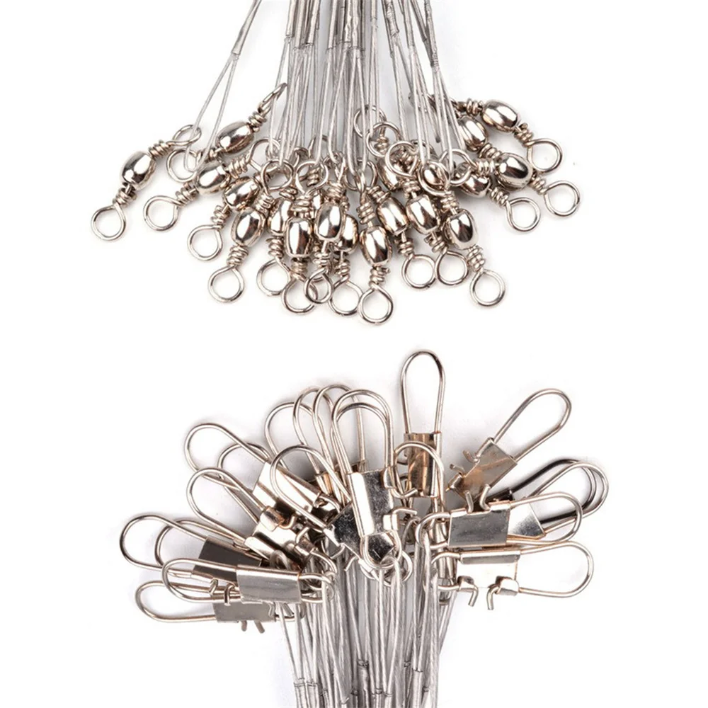 20 unids/set línea de pesca de acero antimordida líder de alambre de acero con accesorio de pesca giratorio correa de núcleo de plomo alambre de pesca 15CM-30CM - imagen 4