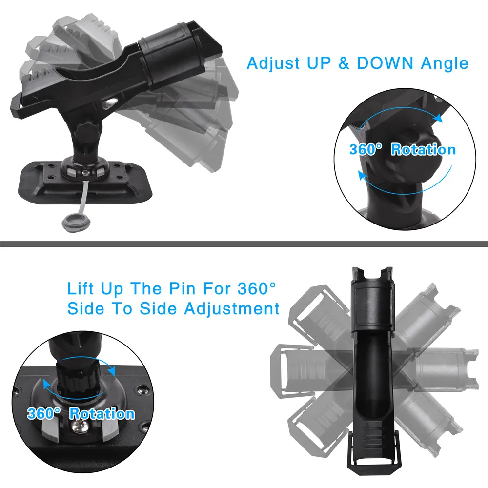 Soporte ajustable para caña de pescar, Base para caña de pescar con rotación de 360 grados, para Kayak, canoa, barco, novedad, 2 unidades por lote - imagen 5