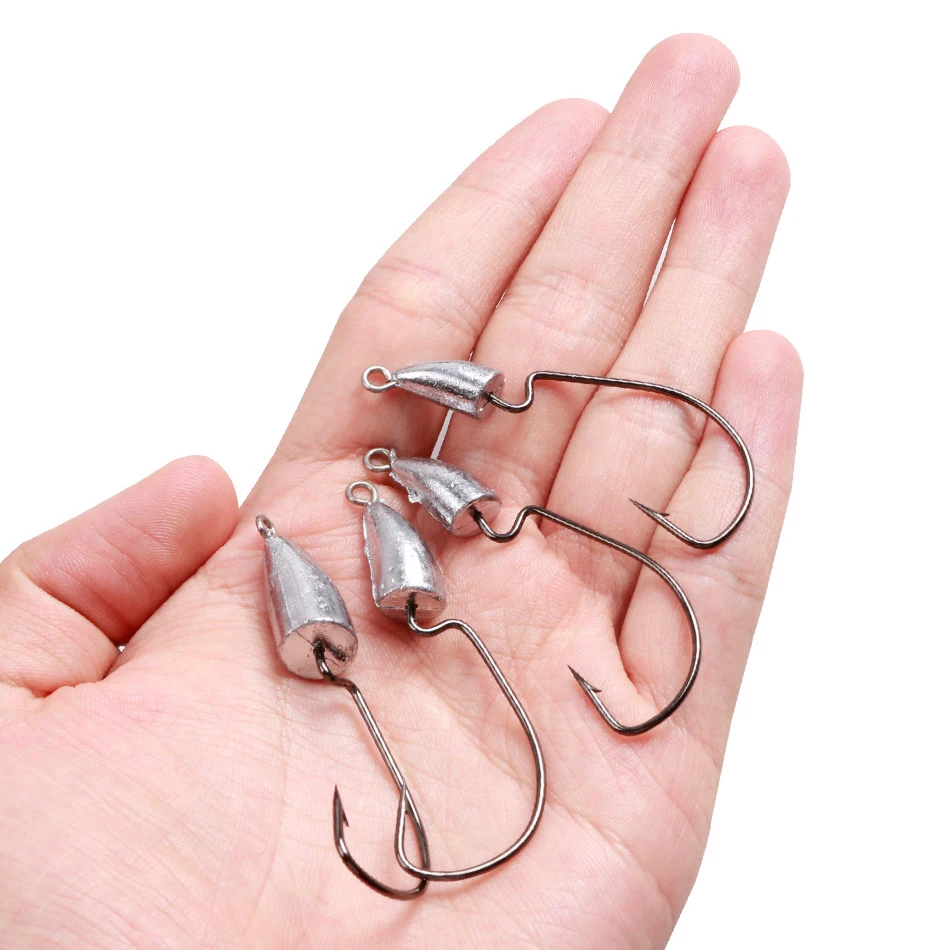 Anzuelo de manivela de bala de imitación, ganchos de cabeza plomada de bala de 5g, 7g, 10g, 14g, ganchos de gusano Offset, accesorios de Texas Rigs, 10 piezas - imagen 4